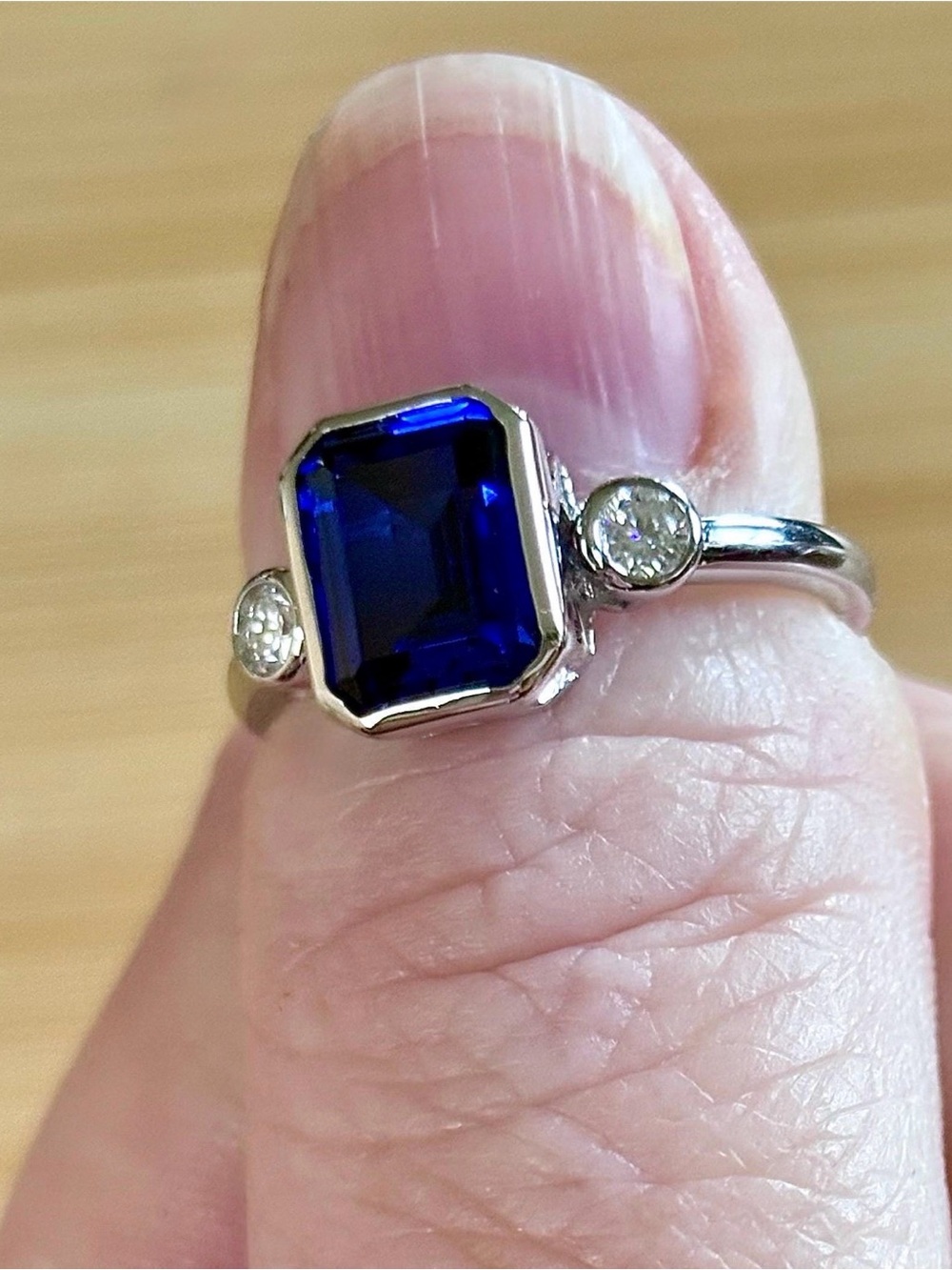 A certified 3ct lab-grown blue sapphire & .20ctw Moissanite ring, in 925 or 935! - Picture 7 of 11